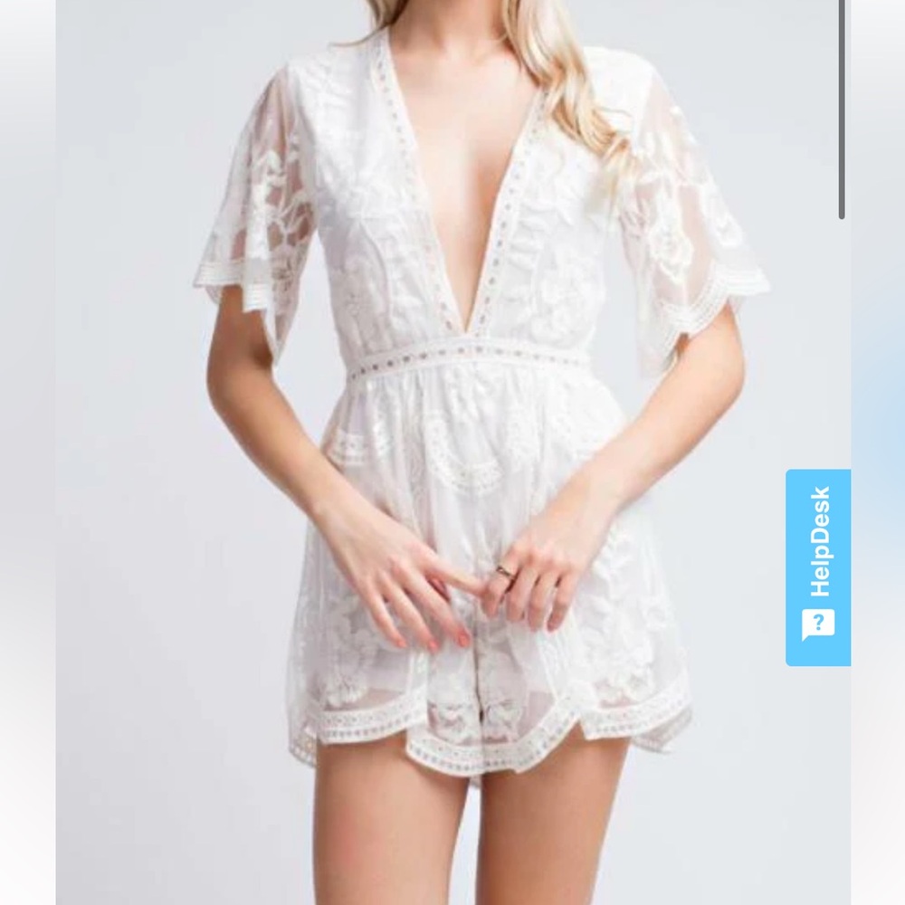 Boho Pink White Lace Romper